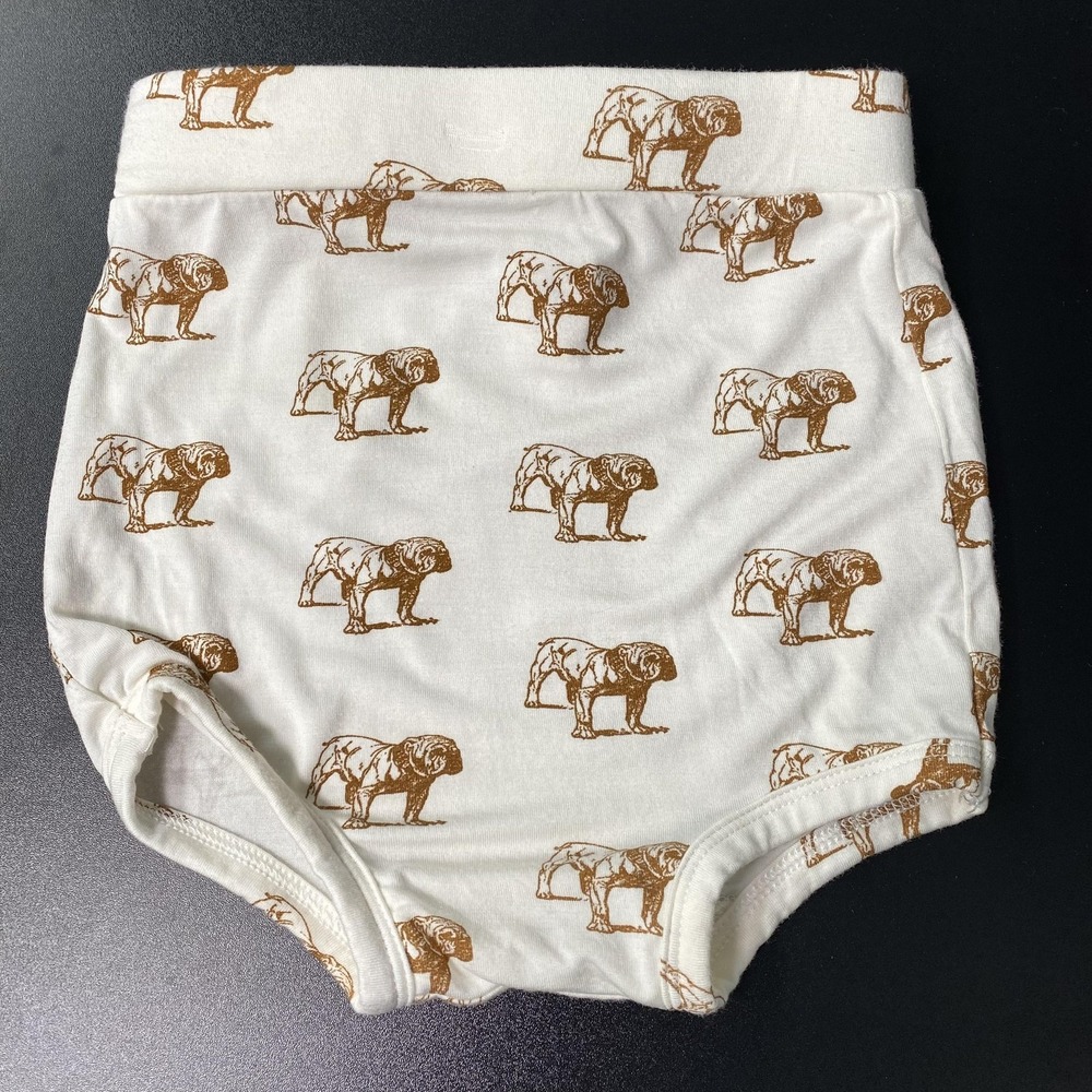 Kate Quinn Bloomers Girls 6-9 Months White Bulldog Print High Waist Bamboo